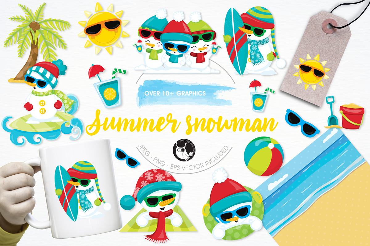 Summer snowman illustration pack in Illustrations - product preview 8