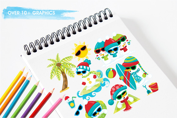 Summer snowman illustration pack in Illustrations - product preview 2