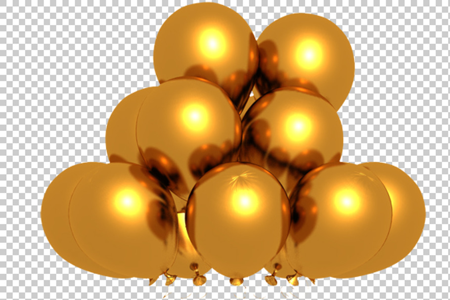 Golden Balloons - 3D Render PNG in Graphics - product preview 8