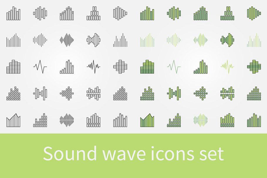 Music sound wave icons set in Graphics - product preview 8