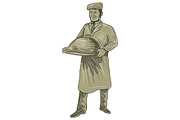 Victorian Waiter Serving Food 