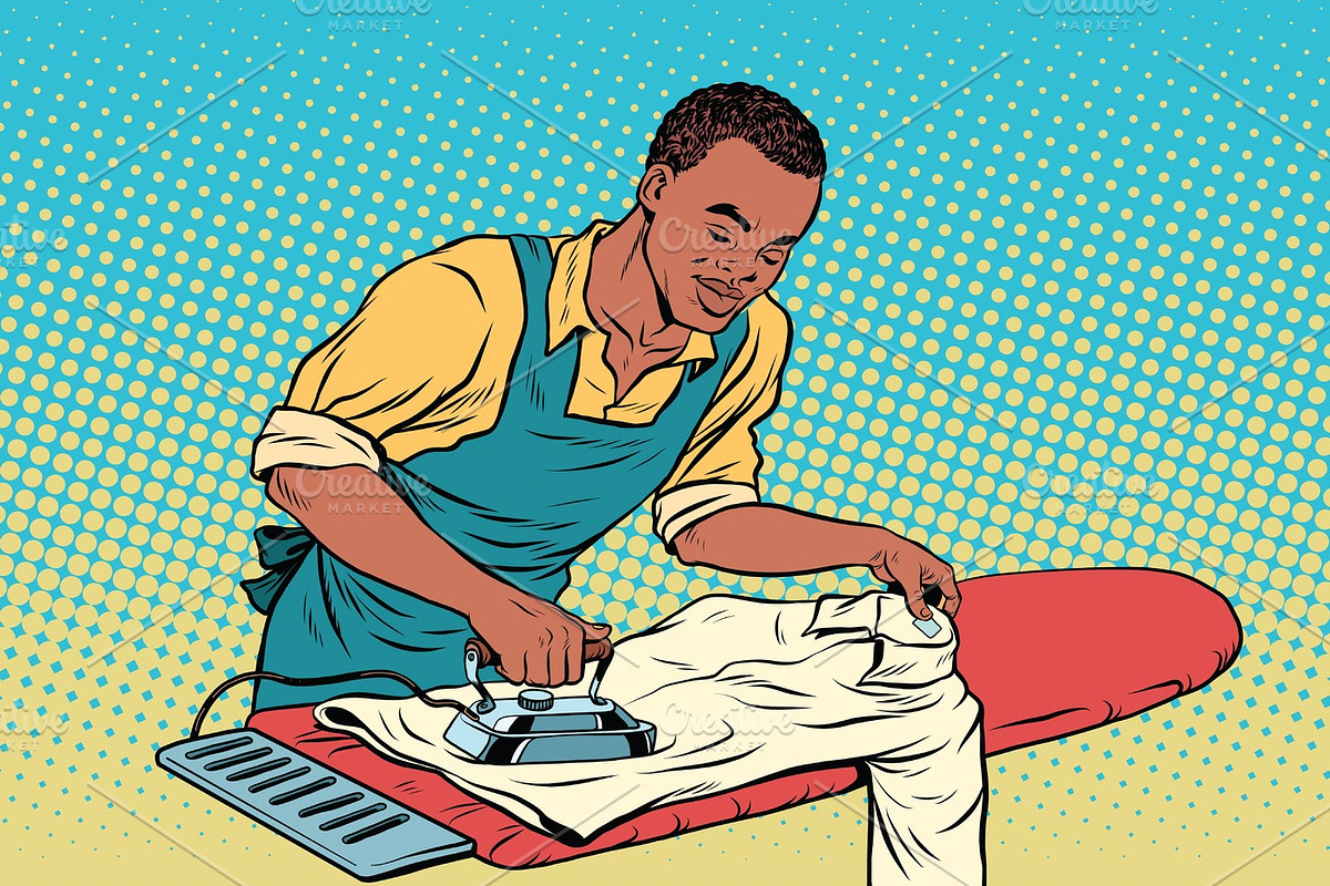 Vintage employee ironed clothes in Illustrations - product preview 8
