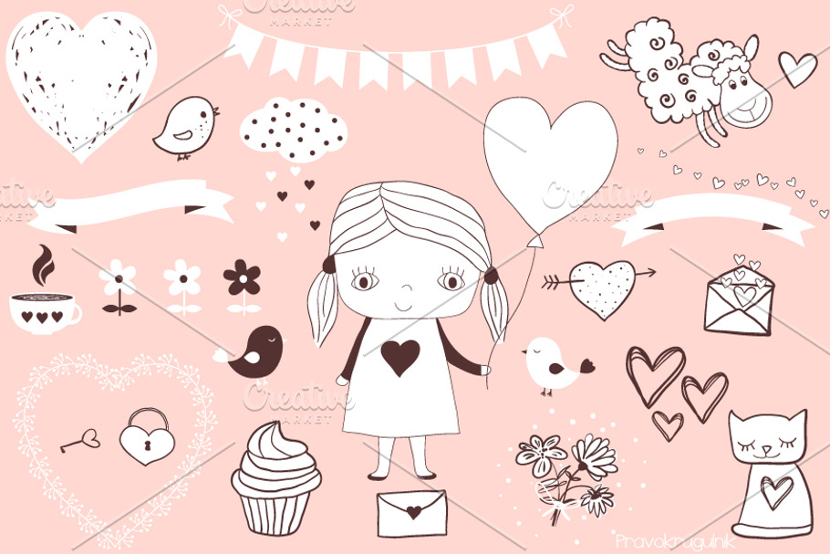Cute love clipart set in Illustrations - product preview 8