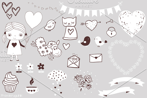 Cute love clipart set in Illustrations - product preview 1