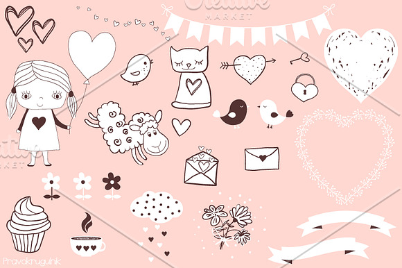 Cute love clipart set in Illustrations - product preview 2