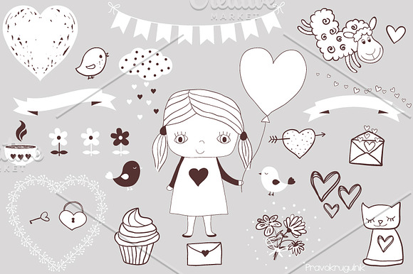 Cute love clipart set in Illustrations - product preview 3
