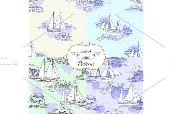 Set seamless patterns with ships