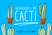 Watercolor and Ink Cacti
