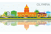 Olympia Skyline with Color Buildings