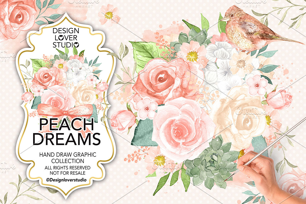 Watercolor Peach Dreams design in Illustrations - product preview 8