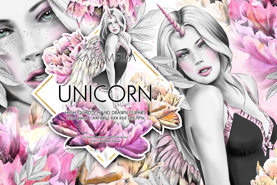 Unicorn Girl Clipart in Illustrations - product preview 8
