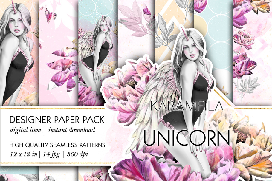 Unicorn Girl Seamless Patterns