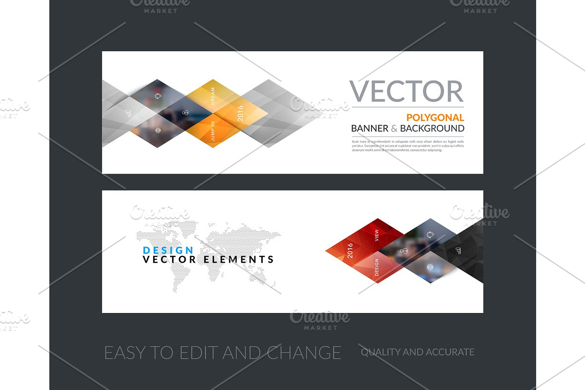 Vector set of modern horizontal website banners with yellow geom in Illustrations - product preview 8