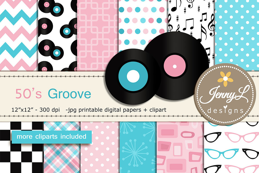 50's Diner Digital Papers Cliparts