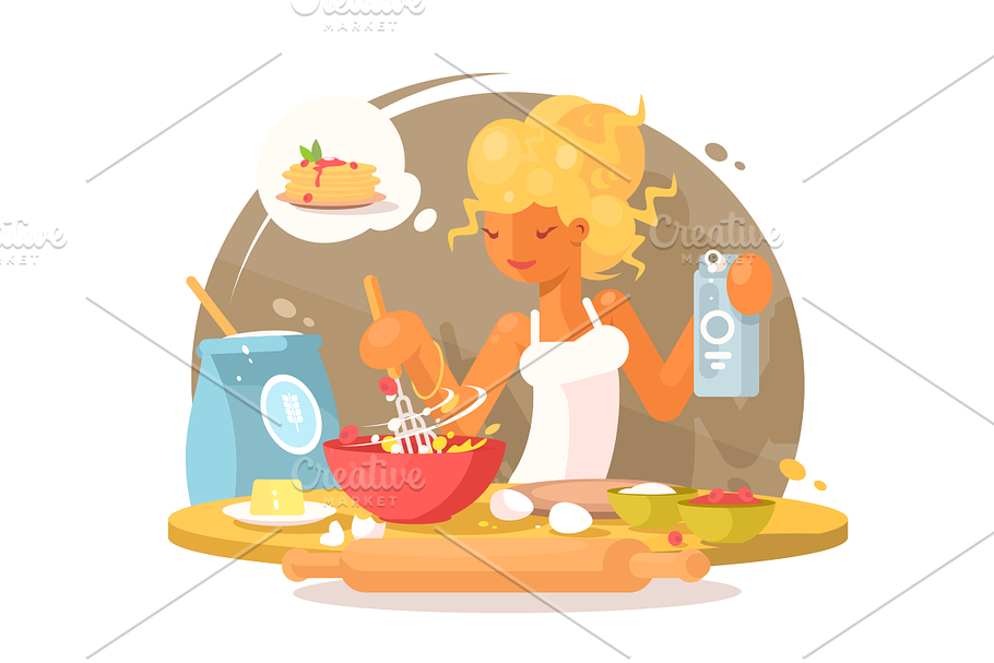Young blonde woman prepares meal in Illustrations - product preview 8