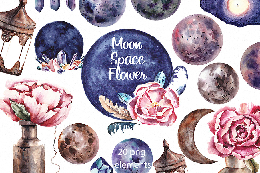 Moon Space Flower Spring clipart