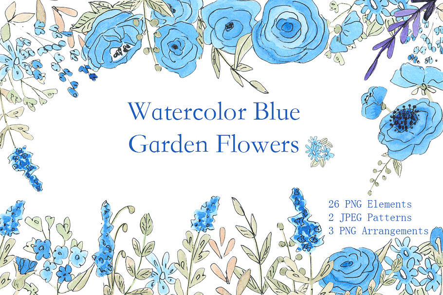 Watercolor and Ink Blue Floral Set in Illustrations - product preview 8