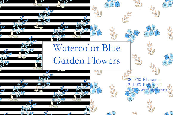 Watercolor and Ink Blue Floral Set in Illustrations - product preview 2