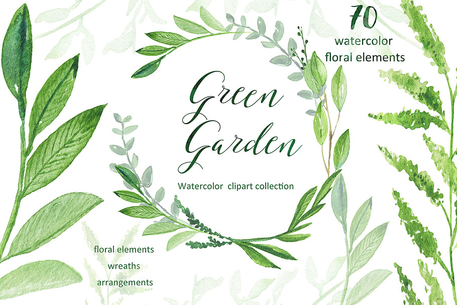 Green garden. Watercolors collection