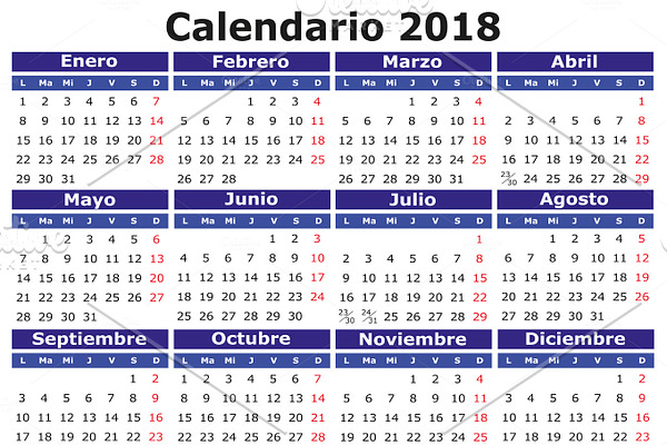 2018 calendar in spanish