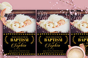 Golden Baptism Shower Invitation