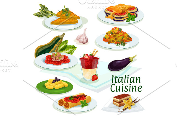 Italian cuisine traditional food cartoon icon