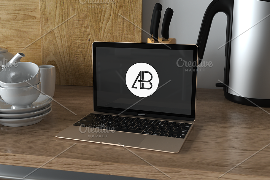 Gold 12 Inch Macbook Mockup in Mobile & Web Mockups - product preview 8