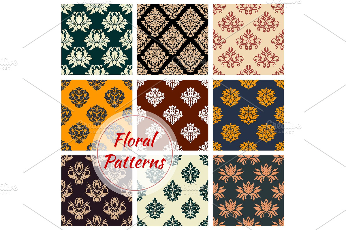 Damask seamless pattern with floral ornament in Textures - product preview 8