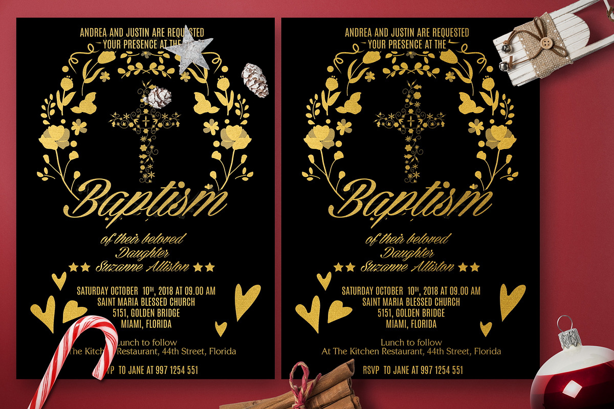 Gold Baptism Heart Invitation Card in Card Templates - product preview 8