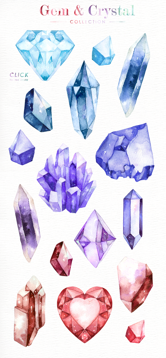 Gem & Crystal Watercolor Collection in Illustrations - product preview 1