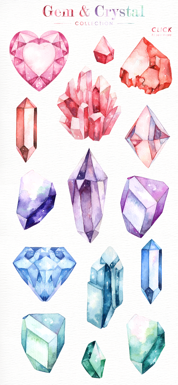 Gem & Crystal Watercolor Collection in Illustrations - product preview 2
