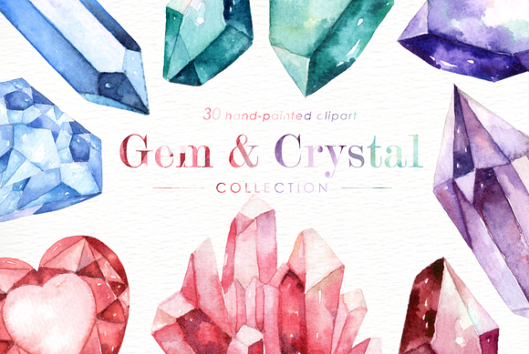 Gem & Crystal Watercolor Collection in Illustrations - product preview 3