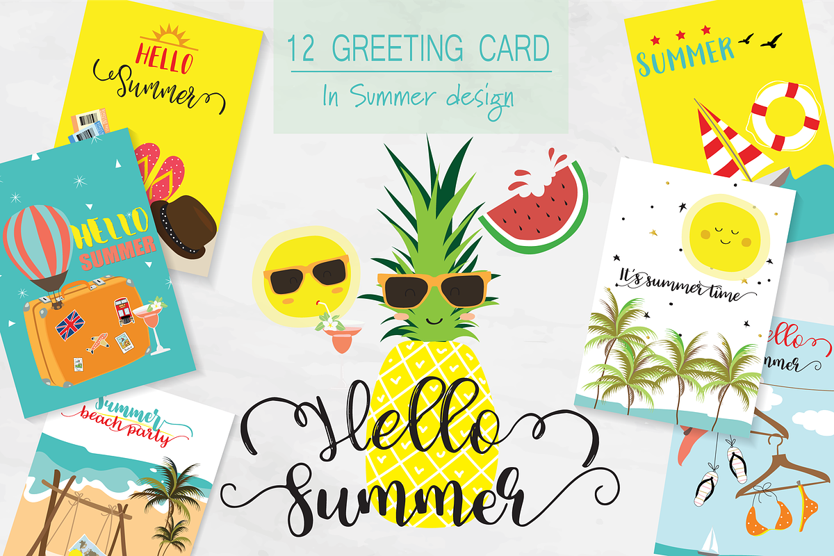 12 Cute summer cards in Postcard Templates - product preview 8