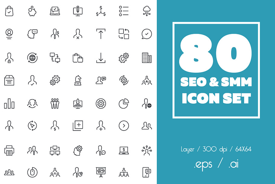 80 SEO & SMM icon set