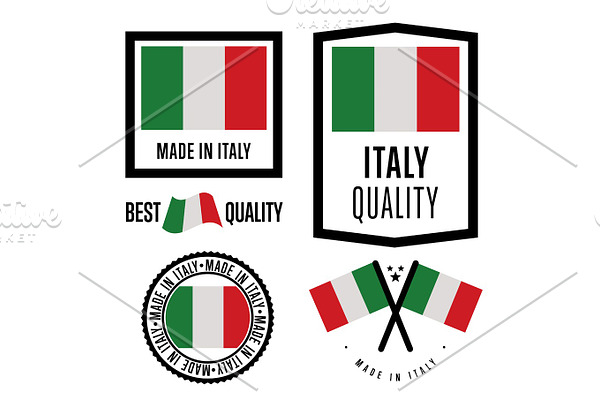 Made in Italy label set. Vector national flag