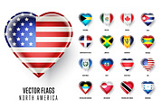 Vector flags icon of the countries North America.