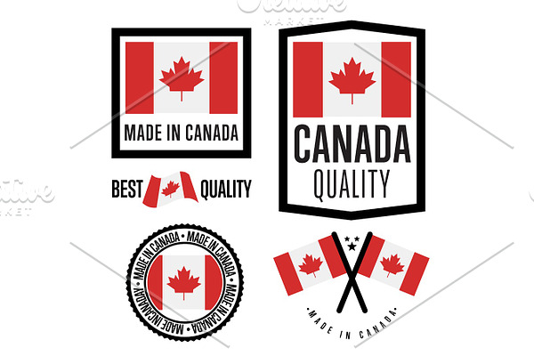 Made in Canada label set. Vector national flag