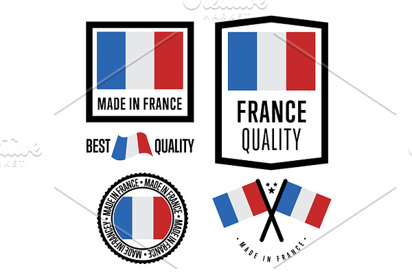 Made in France label set. Vector national flag