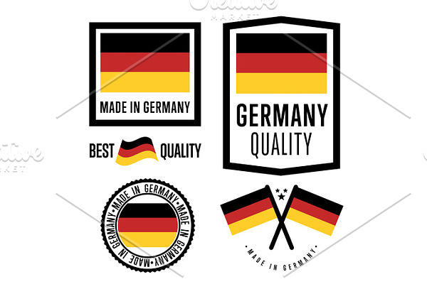 Made in Germany label set. Vector national flag