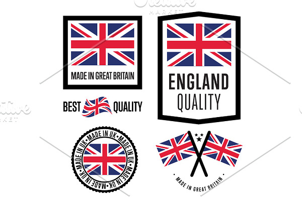 Made in Great Britain label set. National flag