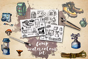 Camping Watercolor Clipart Elements