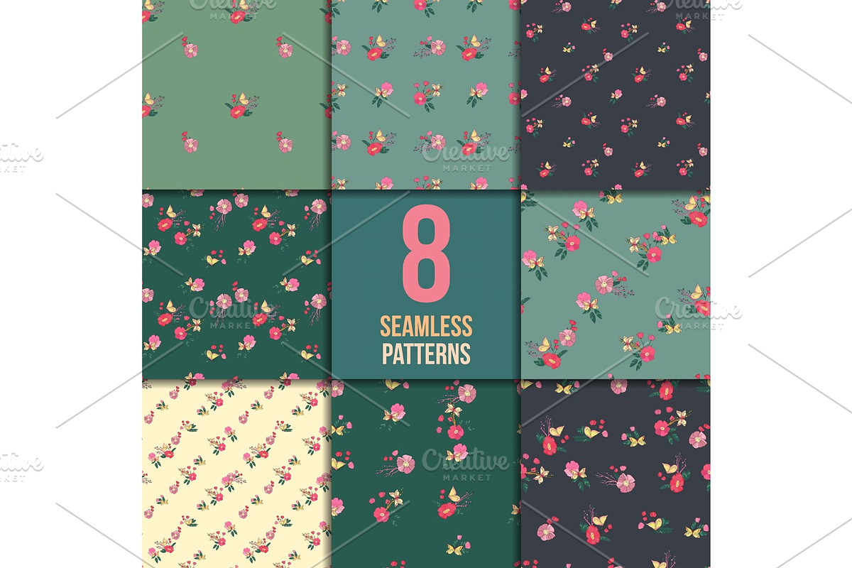Seamless Vintage Wildflowers Pattern Set in Illustrations - product preview 8