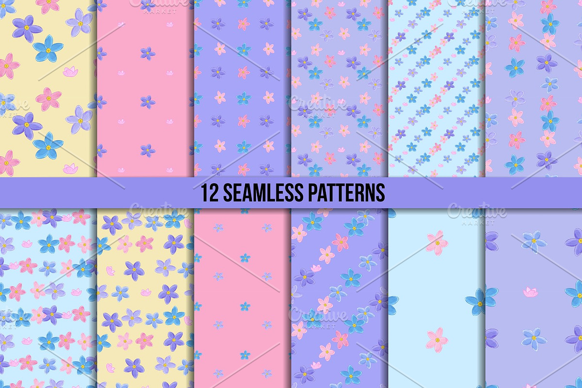 Seamless forget-me-not pattern set in Illustrations - product preview 8