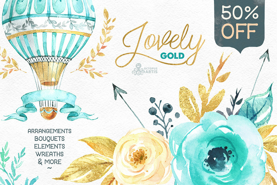 Lovely Flowers. Mint & Gold in Objects - product preview 8