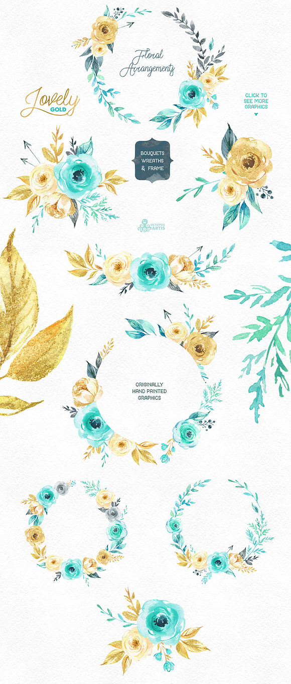 Lovely Flowers. Mint & Gold in Objects - product preview 3
