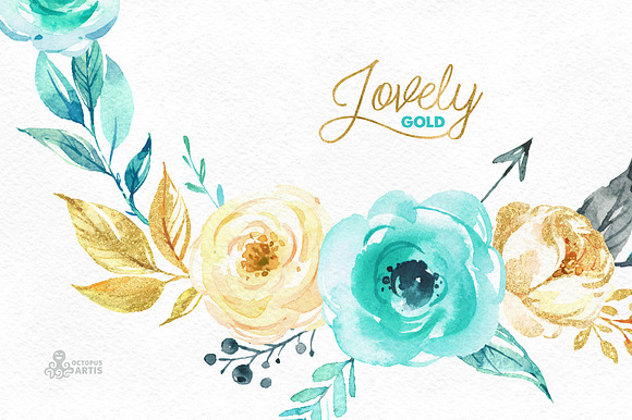 Lovely Flowers. Mint & Gold in Objects - product preview 4