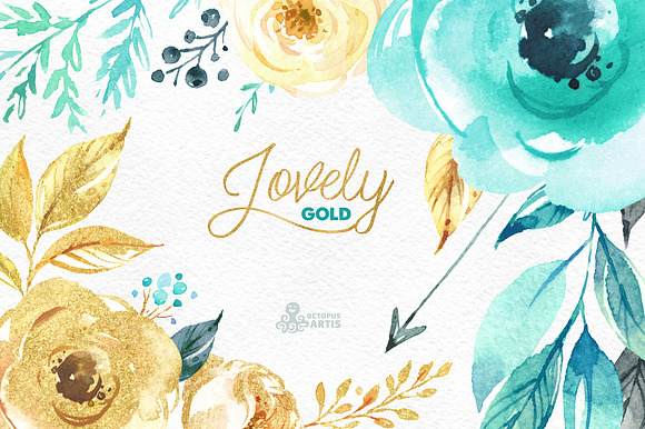 Lovely Flowers. Mint & Gold in Objects - product preview 7