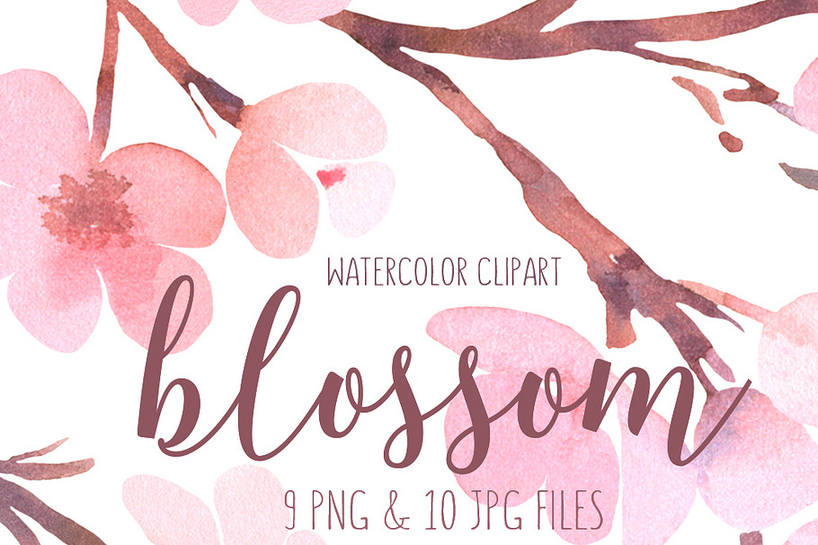 Pink blossom watercolor bundle in Illustrations - product preview 8