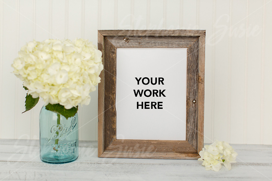 Hydrangea & Barn Wood Frame Mock Up in Product Mockups - product preview 8