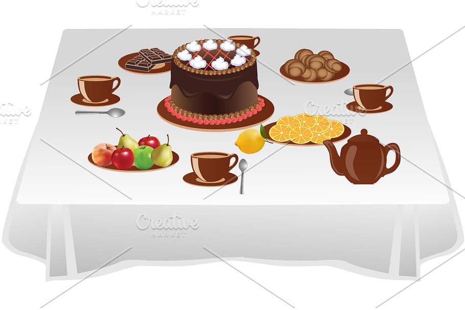Table with sweets in Illustrations - product preview 8